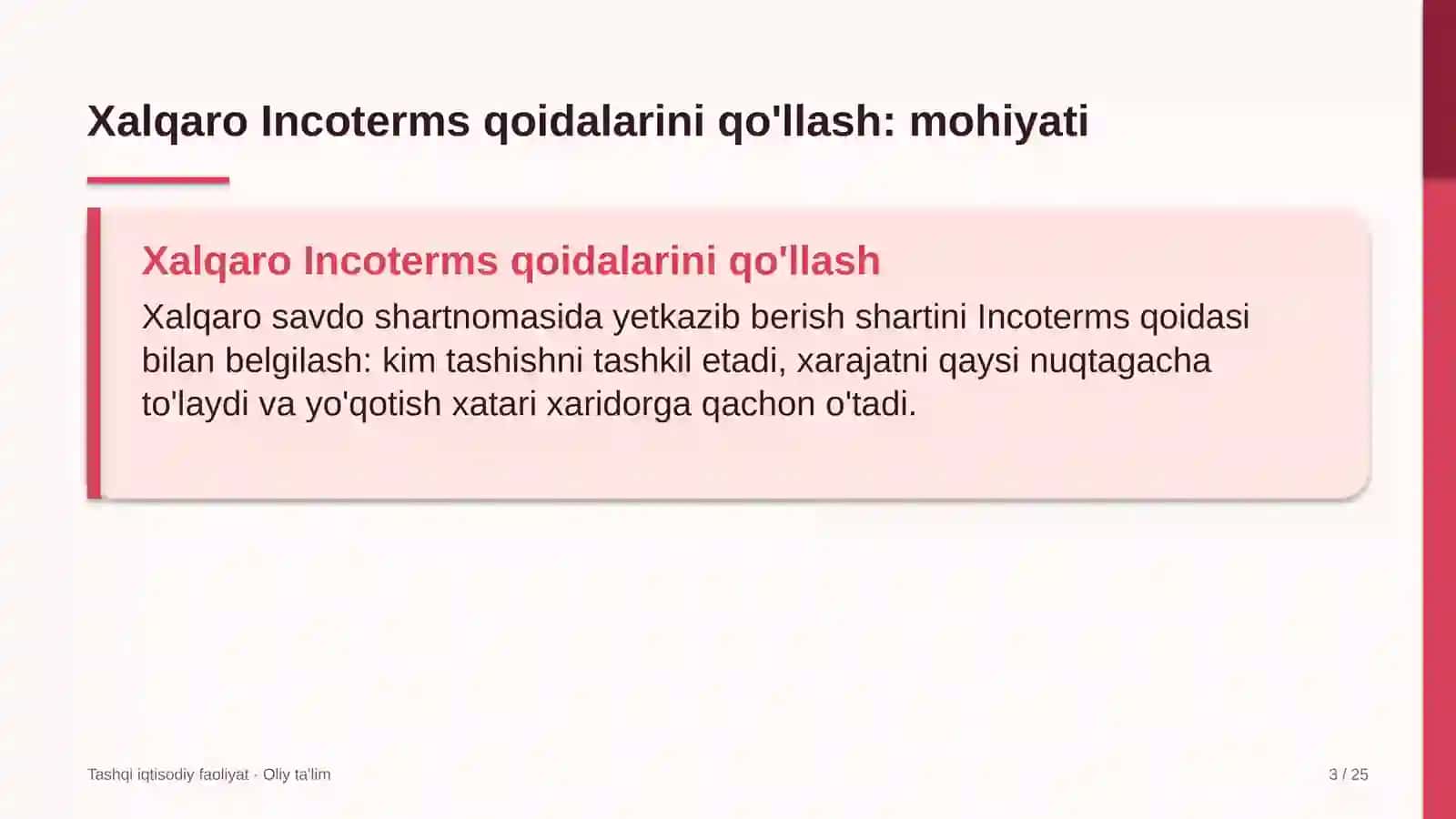 Chegara oldi savdosida xalqaro Incoterms qoidalarini qo'llash 3