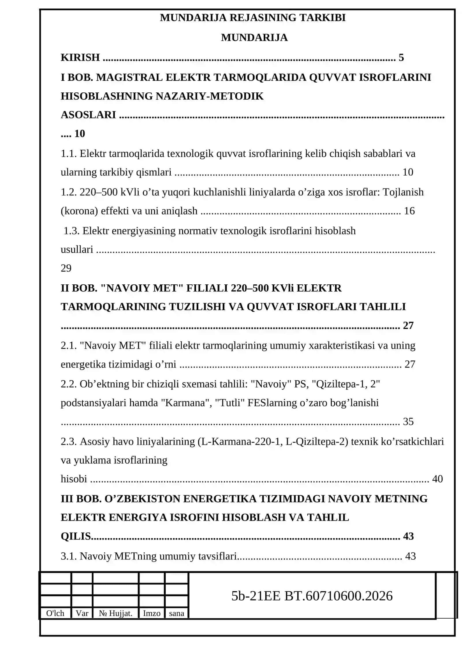 220–500 kVli elektr uzatish tarmoqlarida elektr energiyasi yo’qotishlarini tahlil qilish va ularni kamaytirish tadbirlari (Navoiy MET filiali misolida) 3
