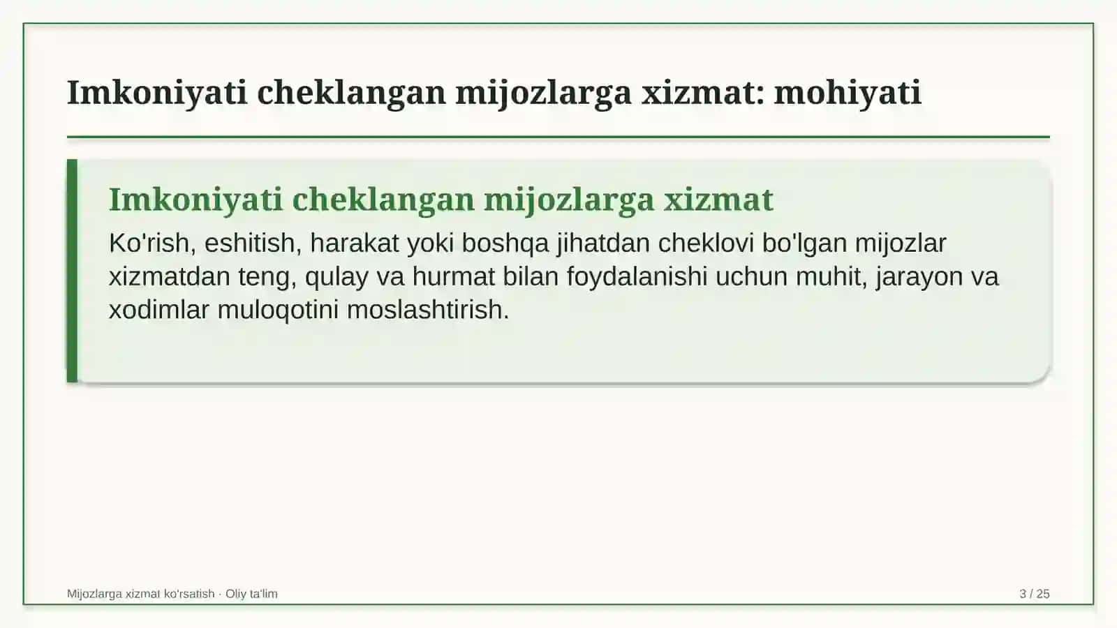 Mijozlarga xizmat ko'rsatish · Oliy ta'lim 3
