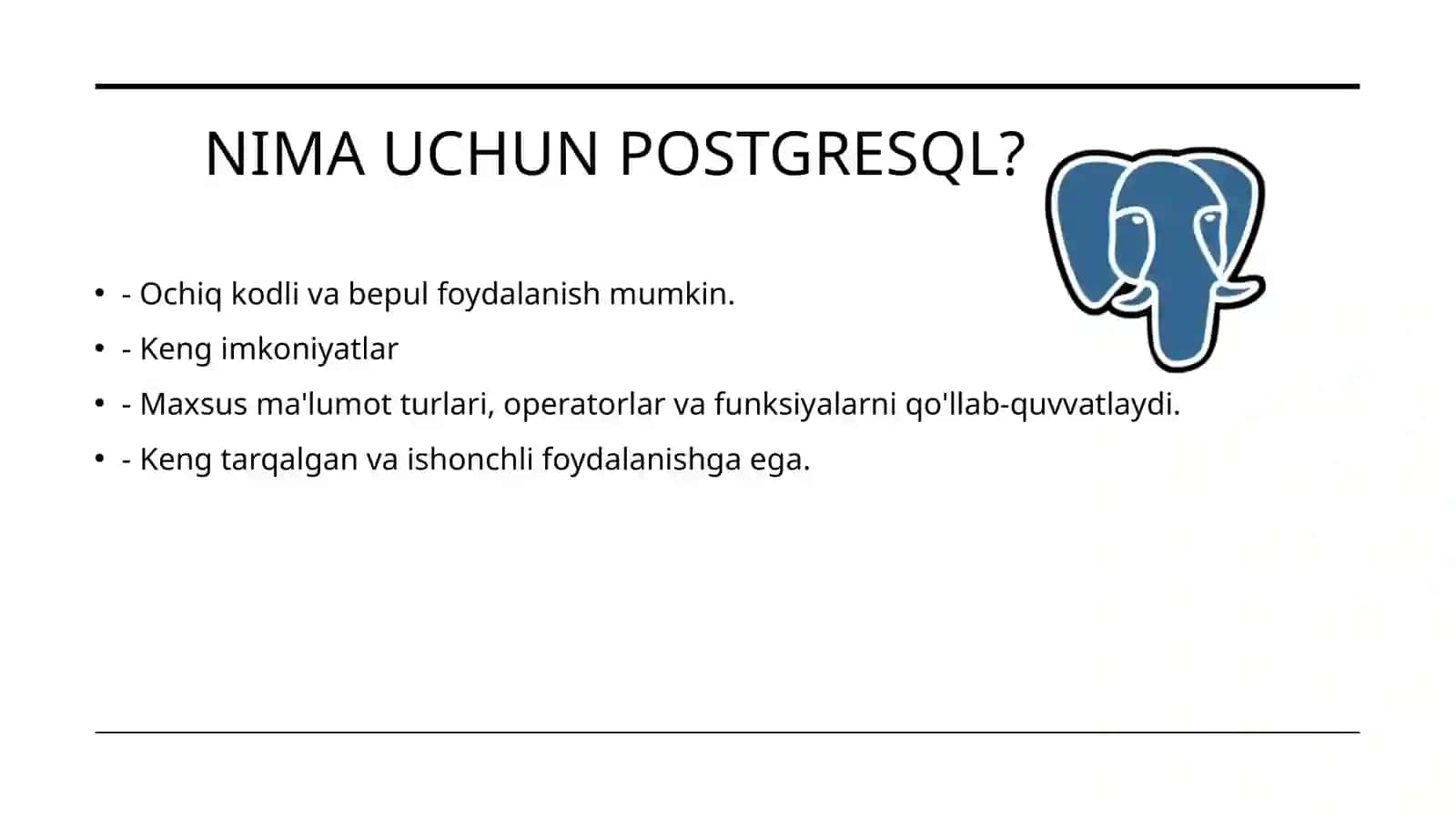 Ma'lumotlar bazasi --POSTGRESQL 3