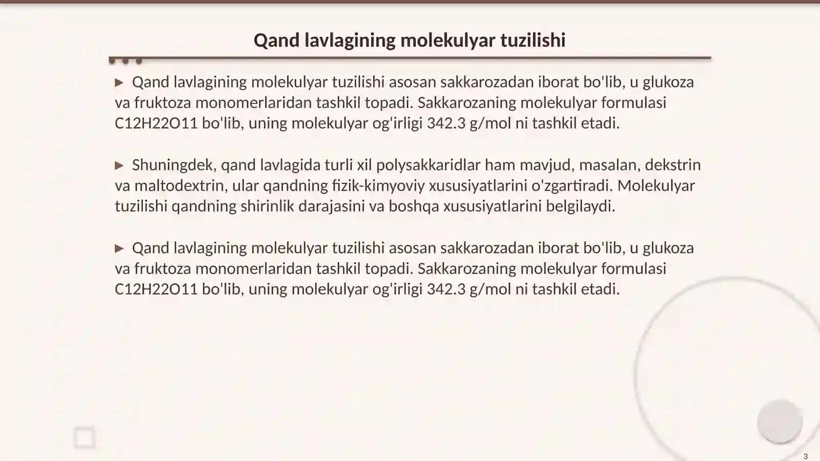 Qand lavlagining kimyoviy tarkibi 3
