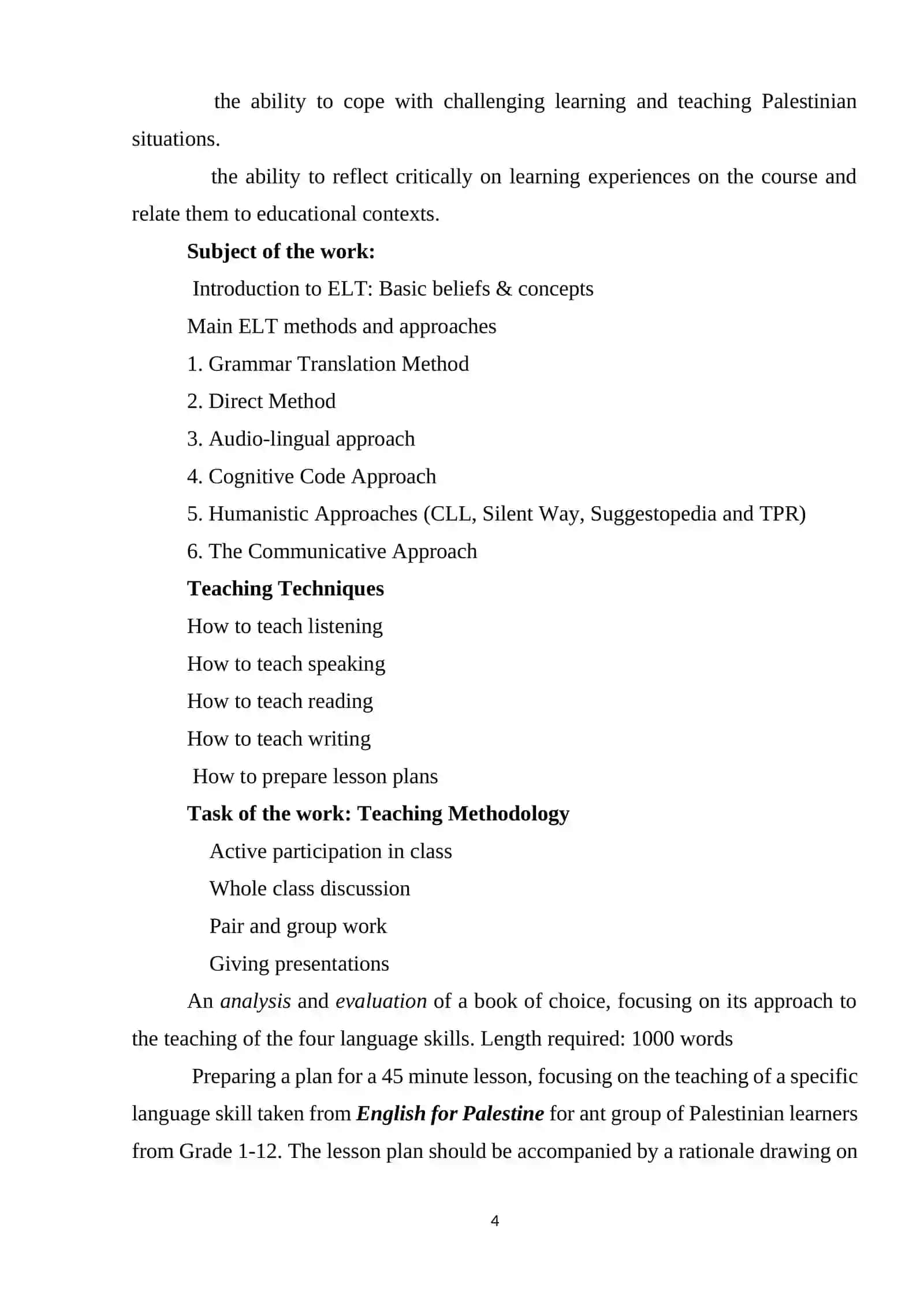 English Language Teaching Methods Course 3