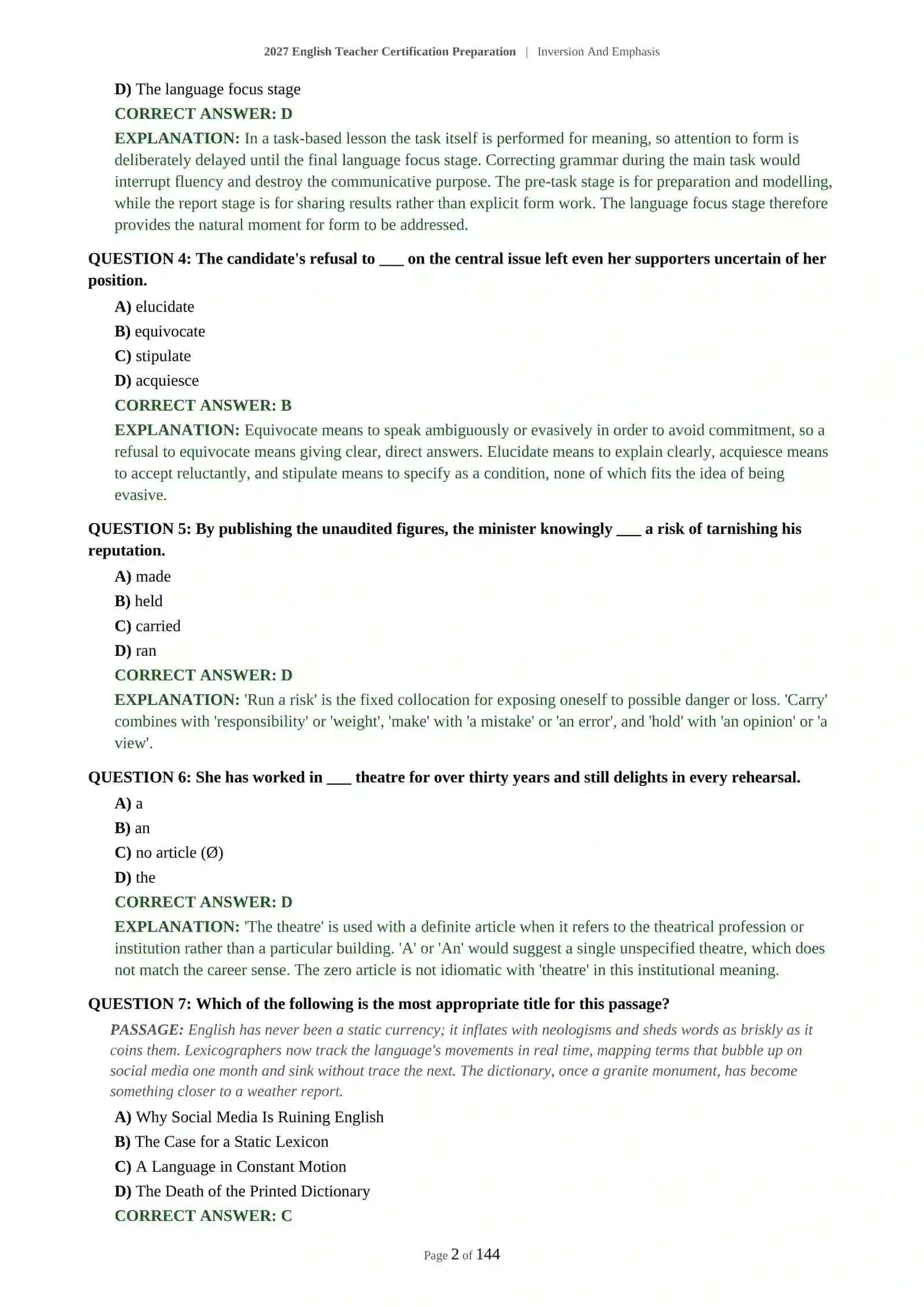 Inversion And Emphasis English Teacher Certification Preparation 2027 3