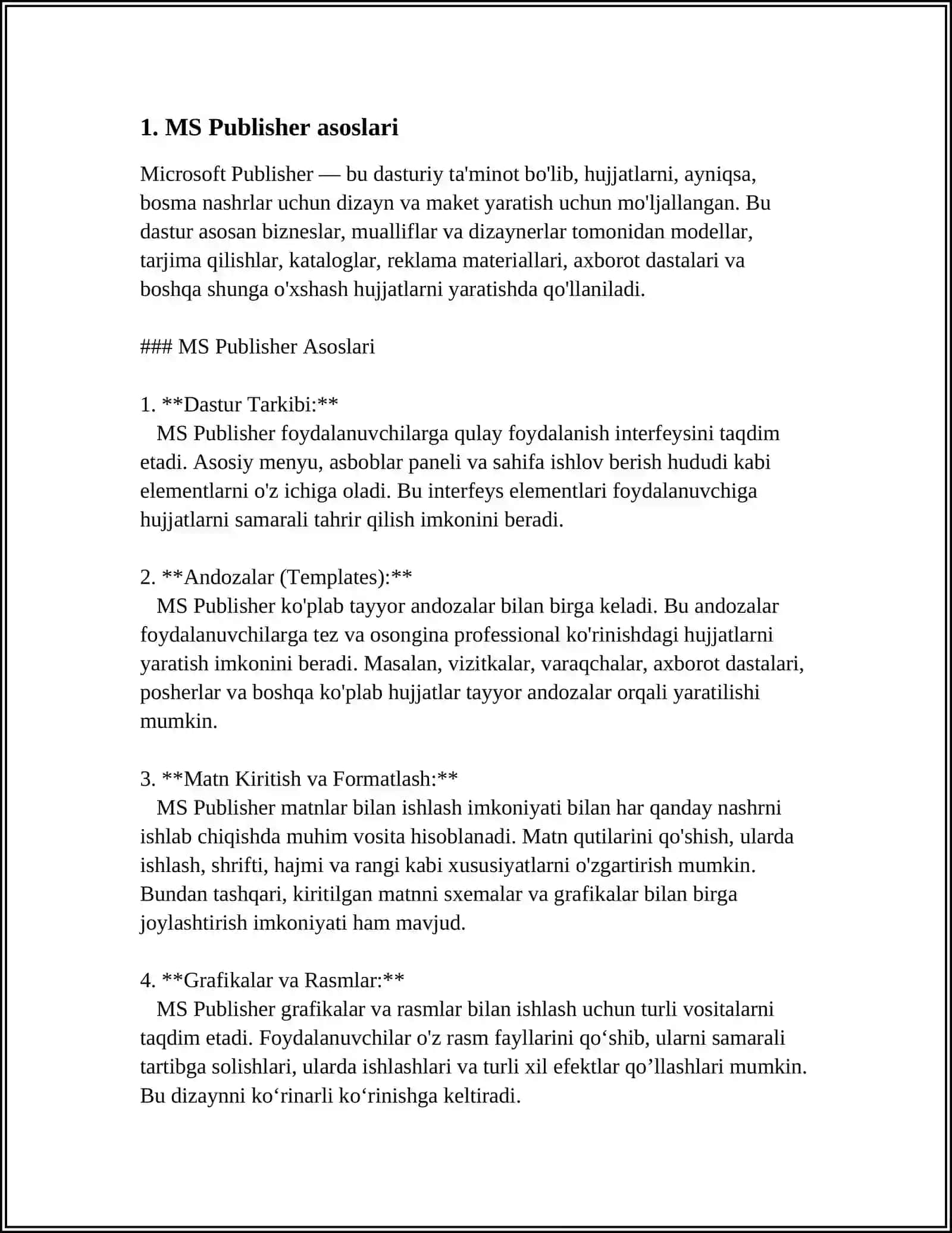 MUSTAQIL ISH Mavzu: MS PUBLISHER 3