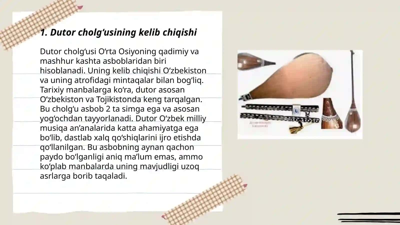Dutor cholg‘u asbobi tarixi 3