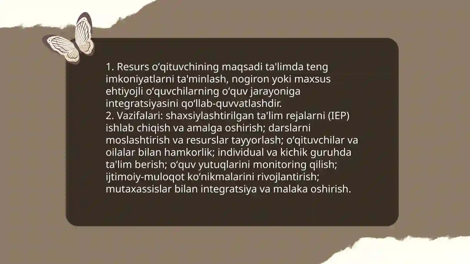 Inklyuziv ta'lim tizimida faoliyat ko'rsatuvchi resurs o'qituvchi va ijtimoy pedagogning maqsadi va vazifalari 3