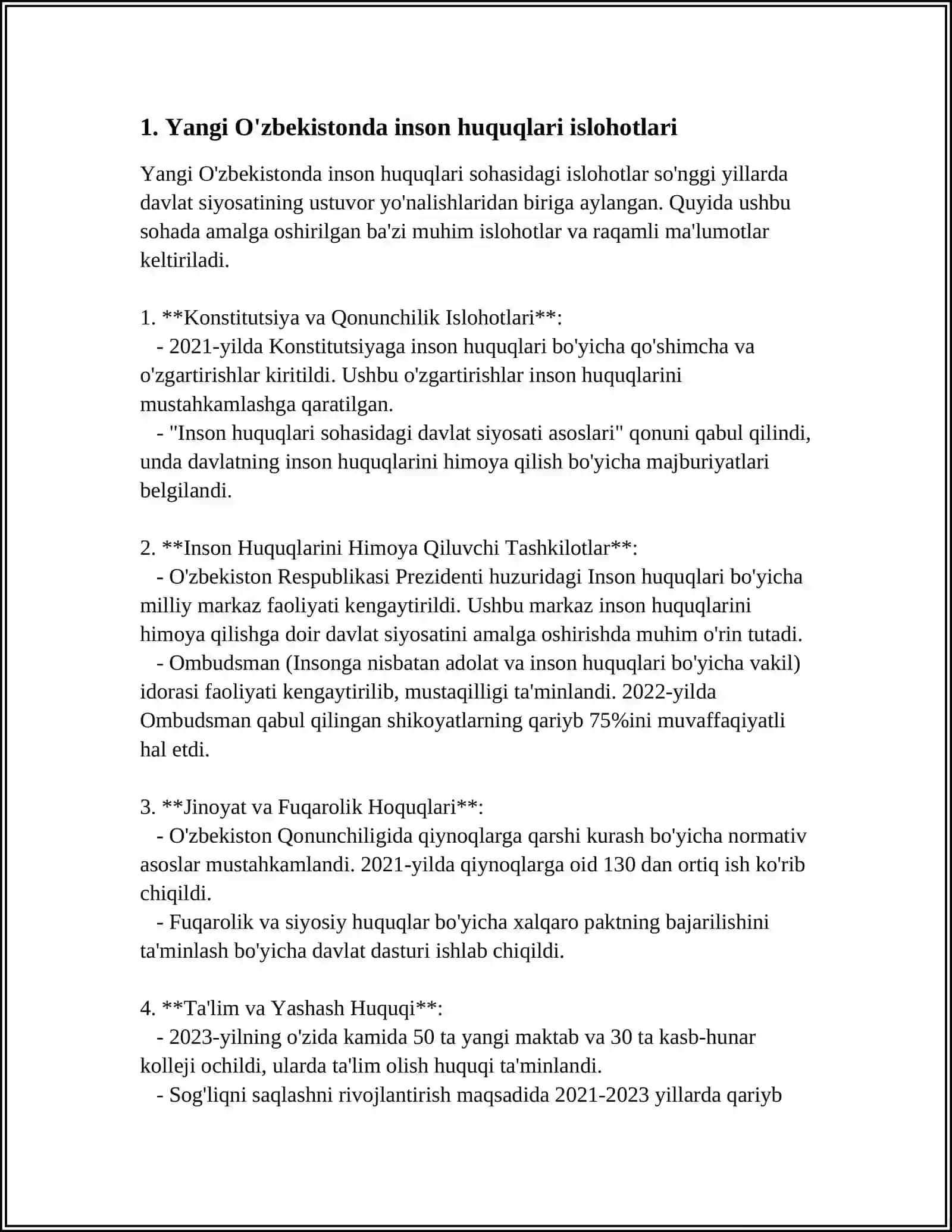 YANGI O ZBEKISTONDA INSON HAQ-HUQUGLARI VA ERKINLIKLARI KAFOLATINING YARATILISHI 3