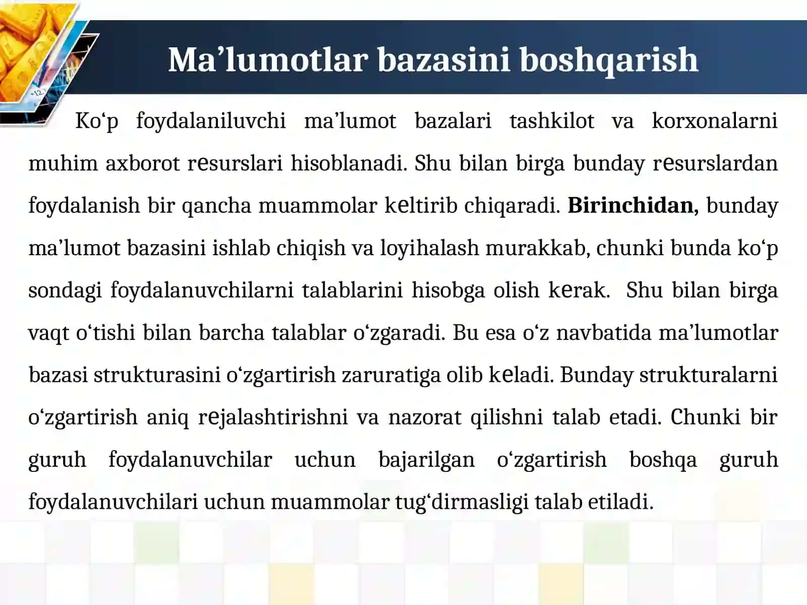 Ma’lumotlar bazasini boshqarish 3