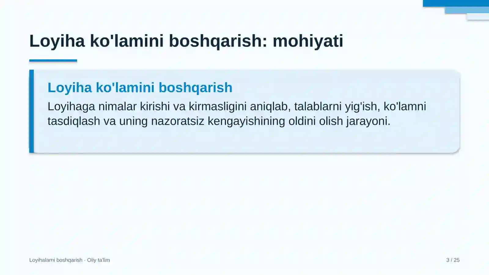 Davlat arxivlarida loyiha ko'lamini boshqarish 3