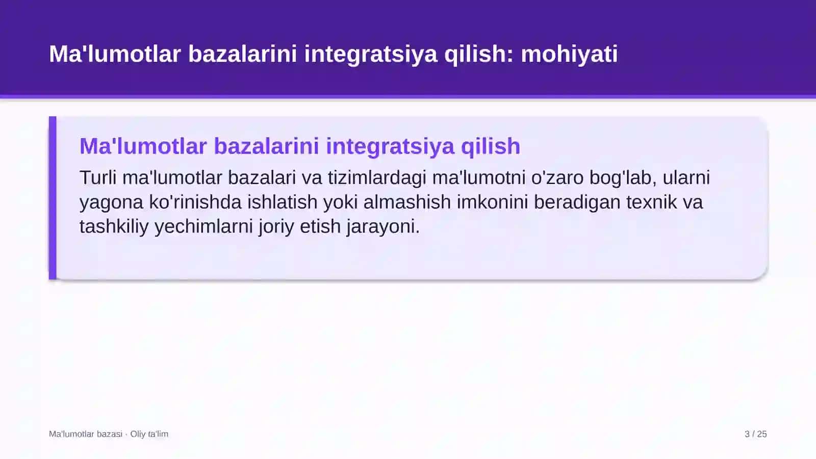 Buyurtmaxonalarda ma'lumotlar bazalarini integratsiya qilish 3