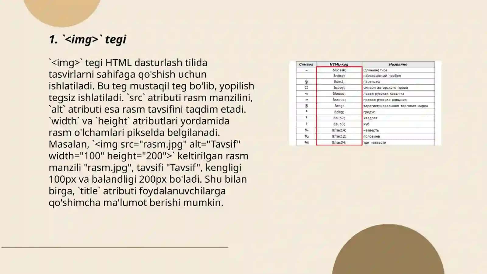 HTML tilida rasmlar hosil qilish teglari 3