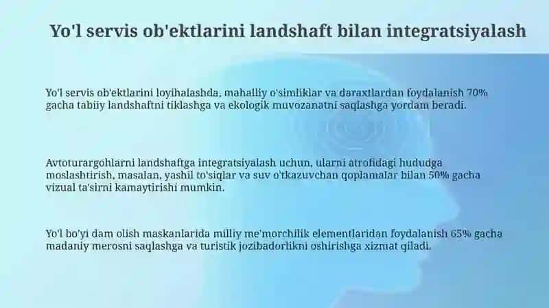 Yoʻl servisi inshootlarini landshaft bilan uygʻunlashuvi 3