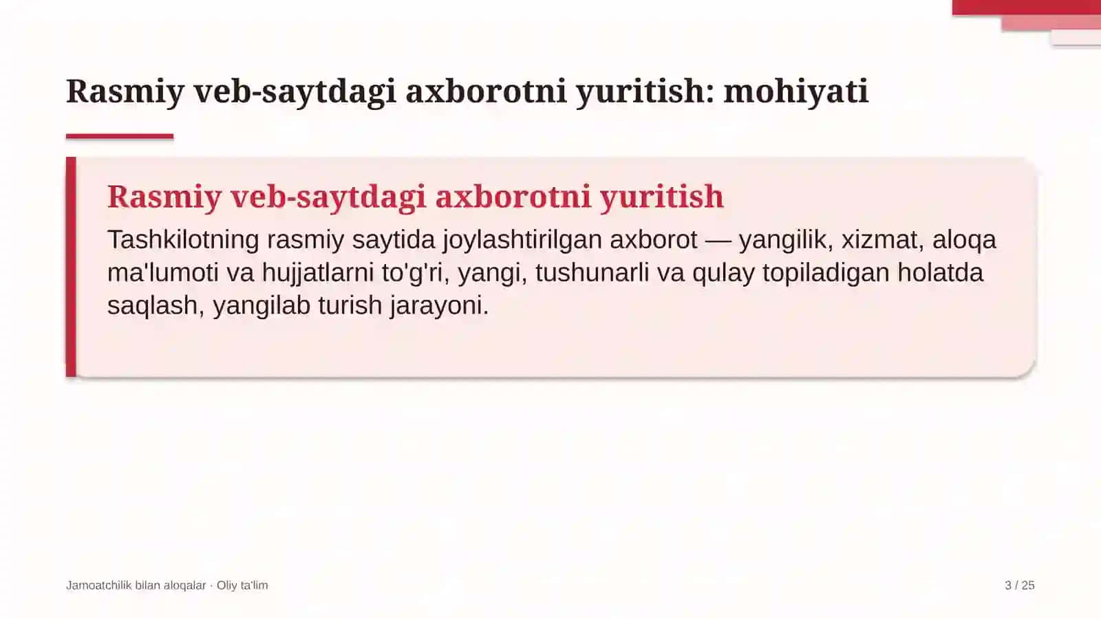 Jamoatchilik bilan aloqalar · Oliy ta'lim 3
