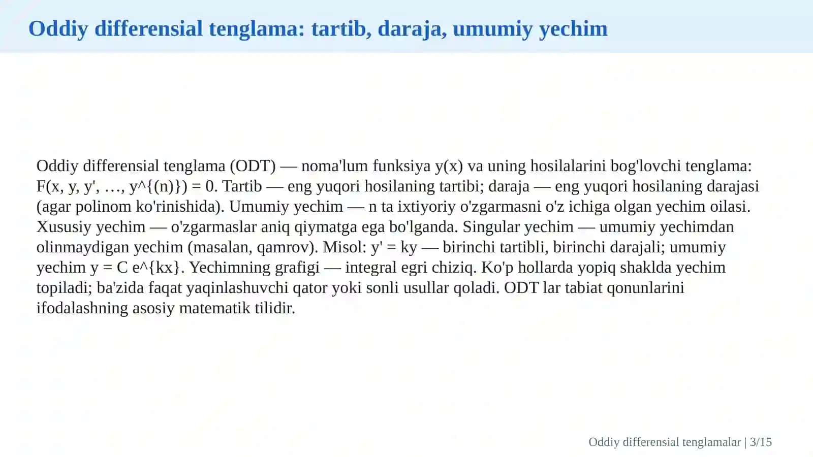 Oddiy differensial tenglamalar va ularni yechish usullari 3