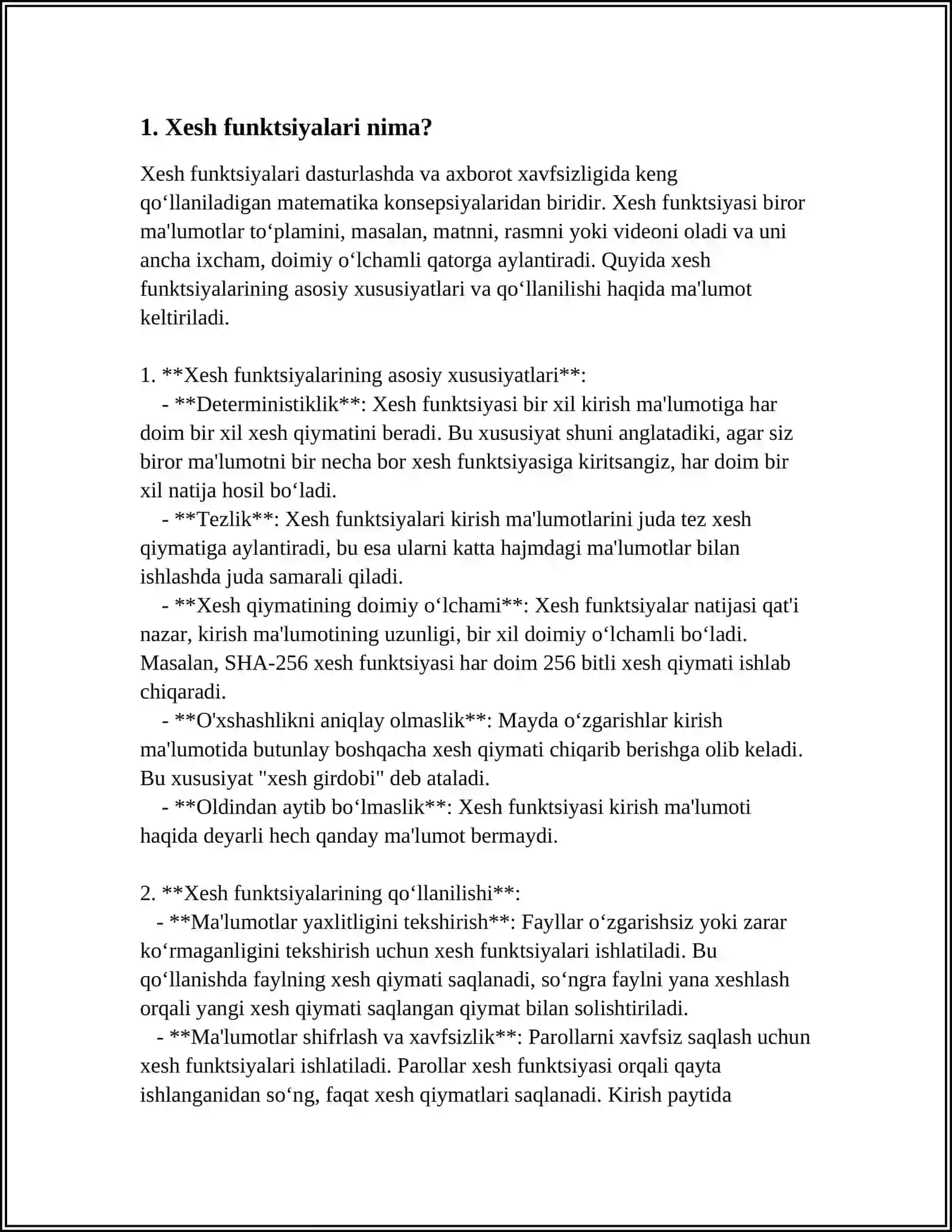 XESH FUNKSIYALAR(HASH FUNCTION- DIVISION METHOD,MULTIPLICATION METHOD,UNIVERSAL HASHING) 3