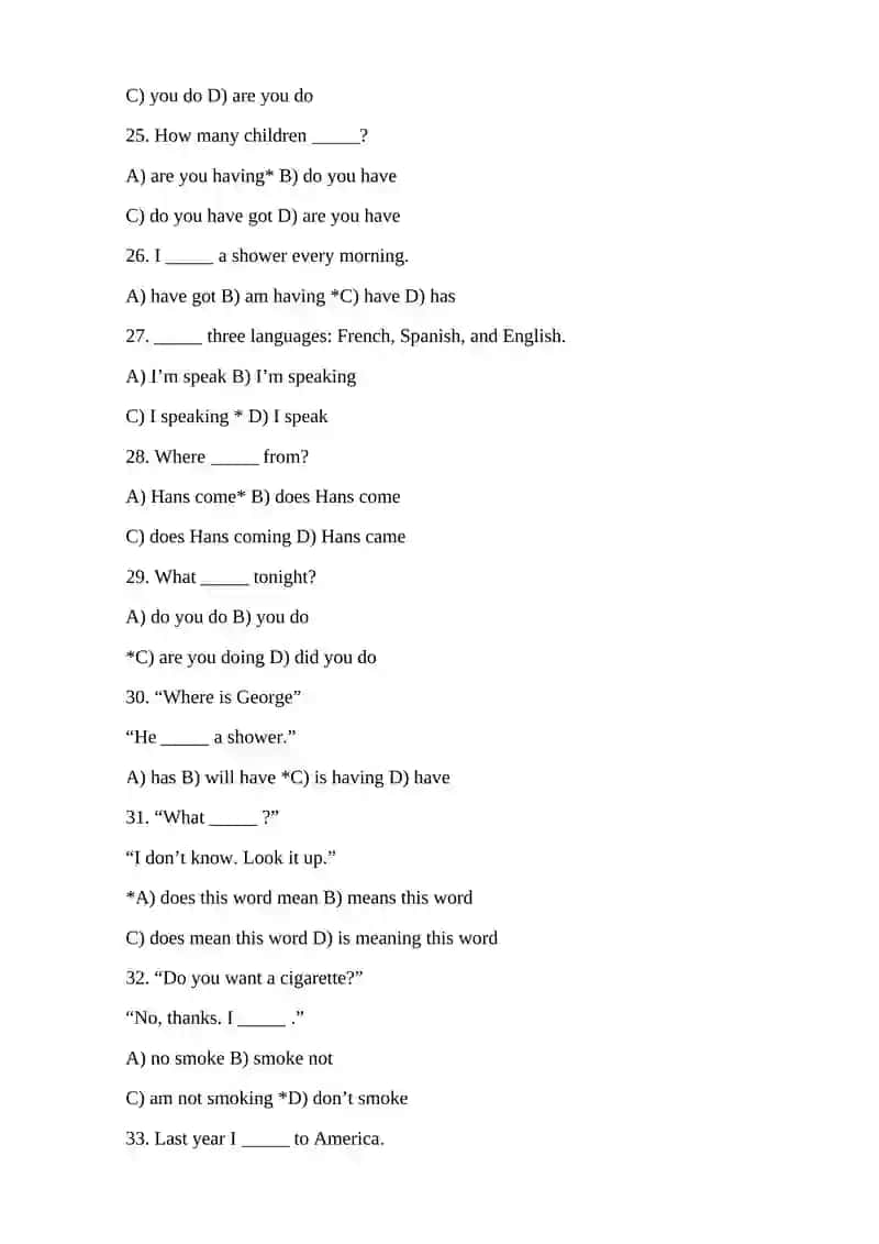 English language test questions 3