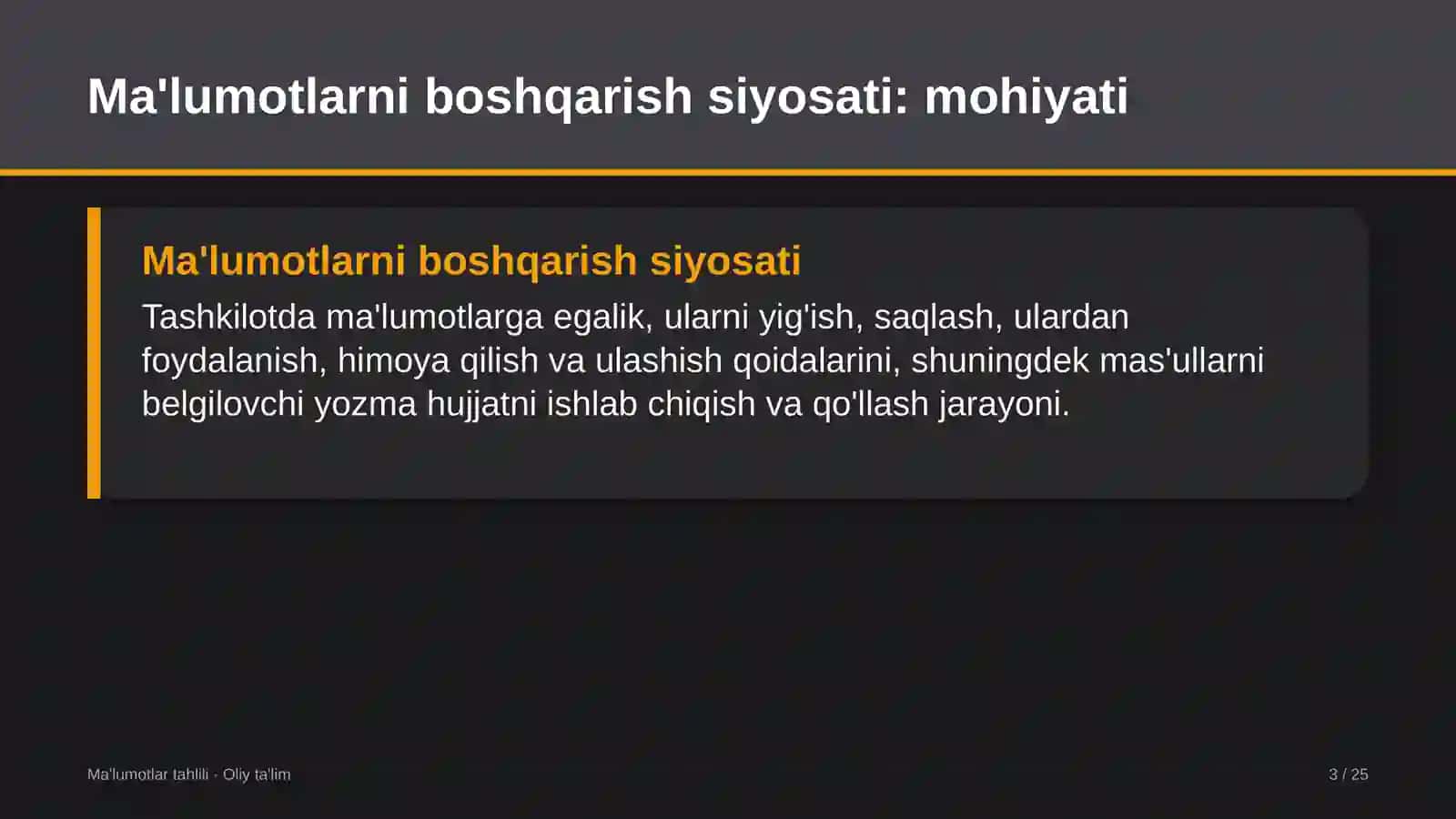 Ma'lumotlar Tahlili · Oliy Ta'lim 3