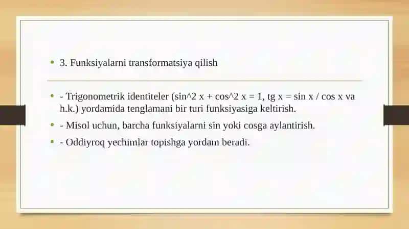 Trigonometrik tenglamalarni yechish usullari 3