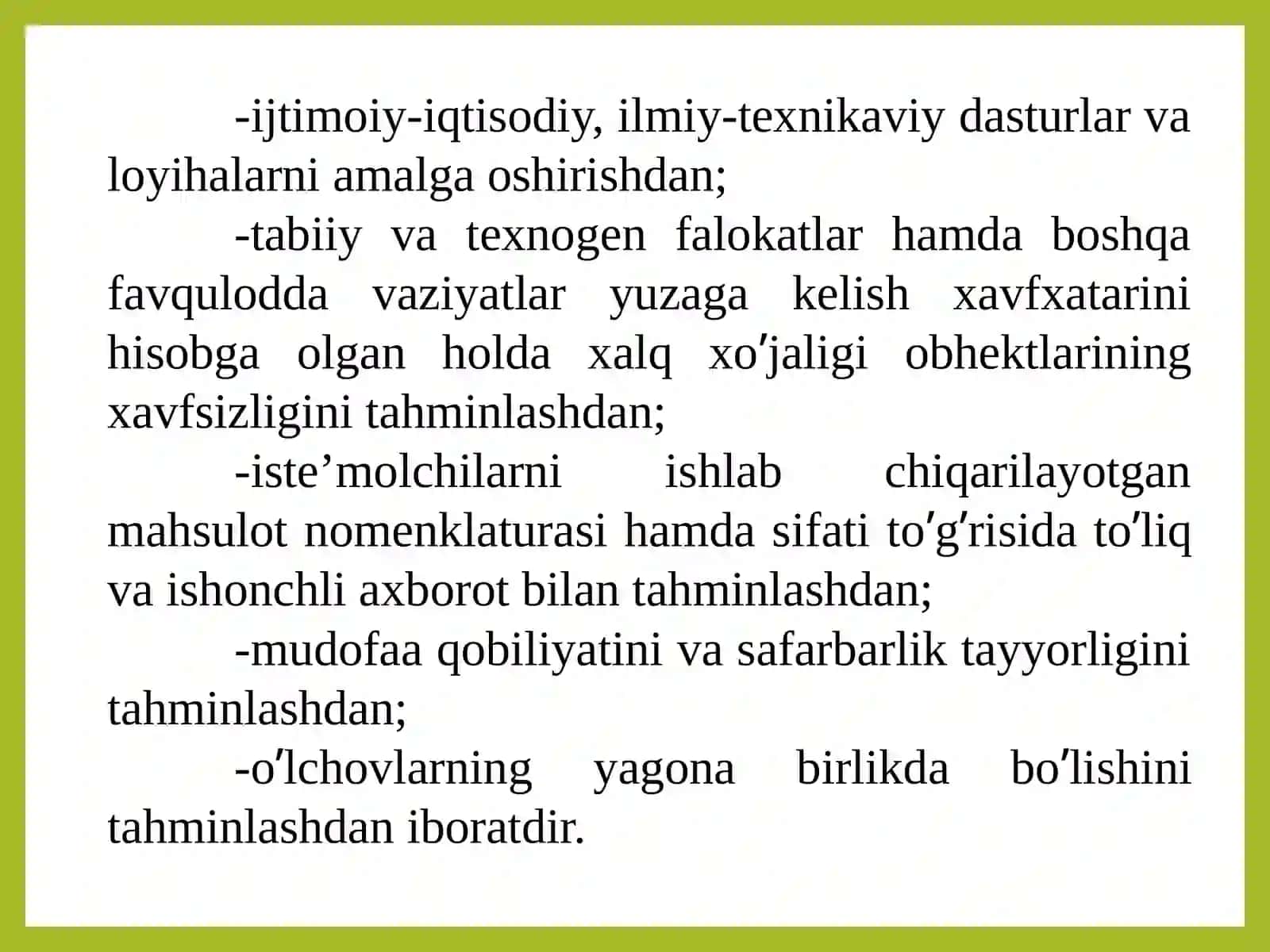 O‘ZBEKISTON RESPUBLIKASINING«STANDARTLASHTIRISH TO‘G‘RISIDA»GI QONUNINI O‘RGANISH 3