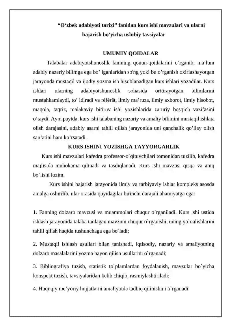 O‘zbek adabiyoti tarixi fanidan kurs ishi uchun uslubiy ko‘rsatma 3