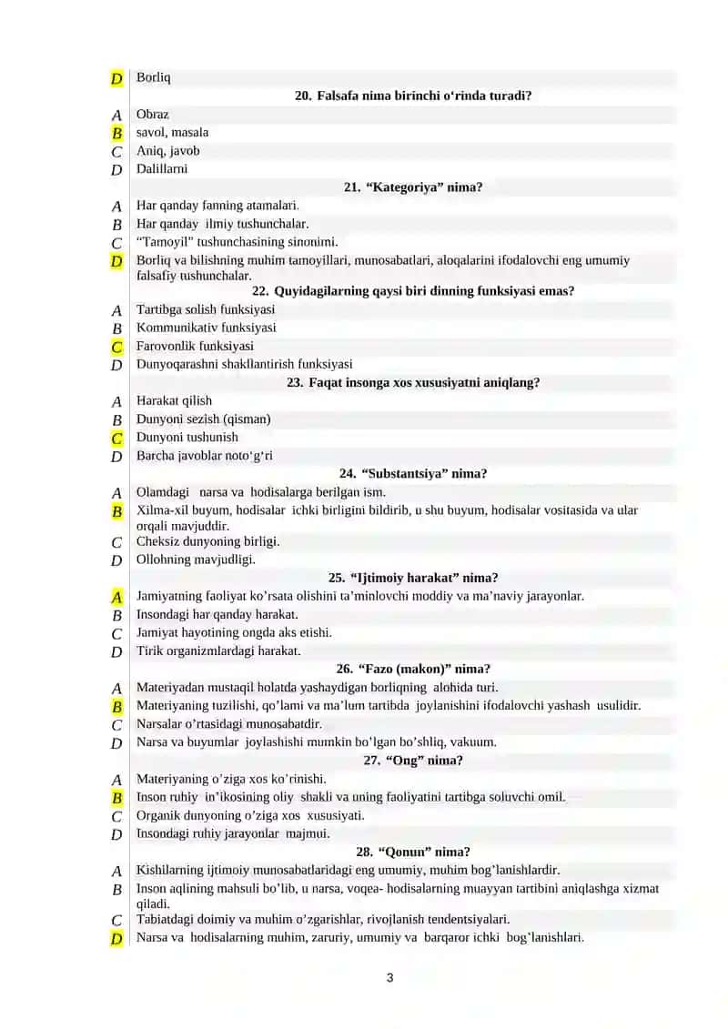 Falsafa 100 ta test javoblari bilan 3
