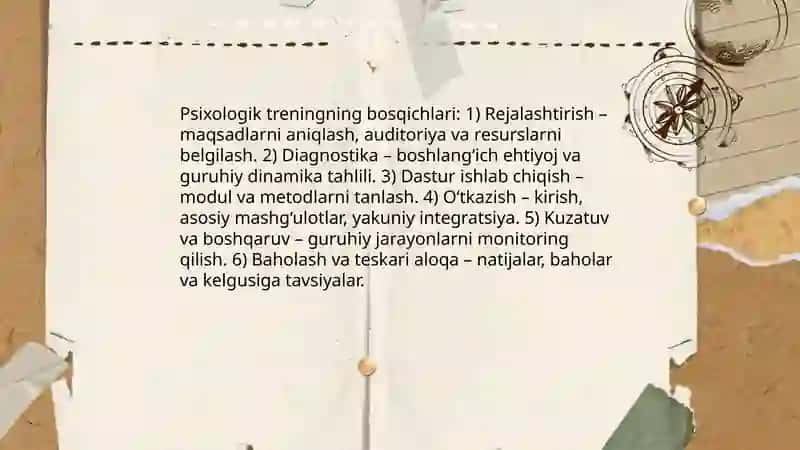 Psixologik treningning asosiy bosqichlari va guruhiy dinamika jarayonlari 3