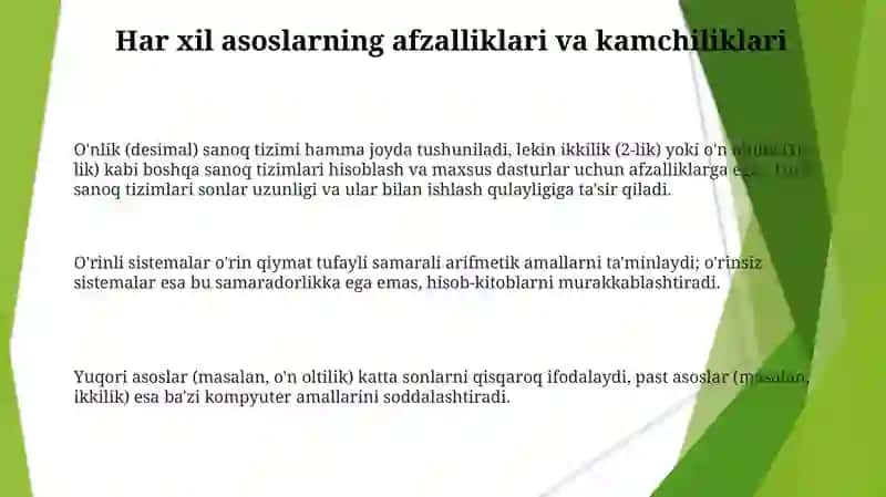O'rinsiz son sistemaslari 3
