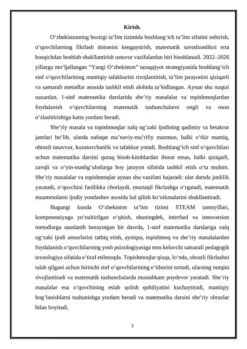 “MATEMATIKA O‘QITISH METODIKASI” 3