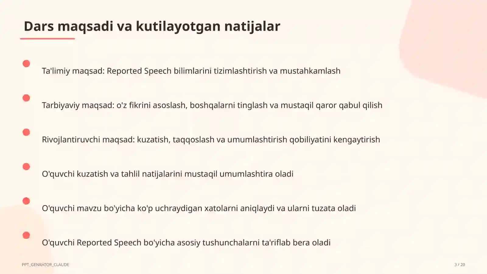 Reported Speech (9-sinf) 3