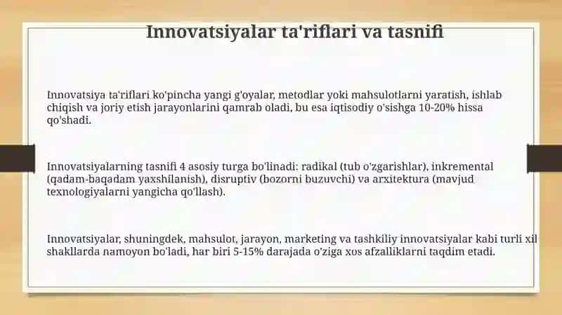 Innovatsiyalarning sohalar boʻyicha turlari 3