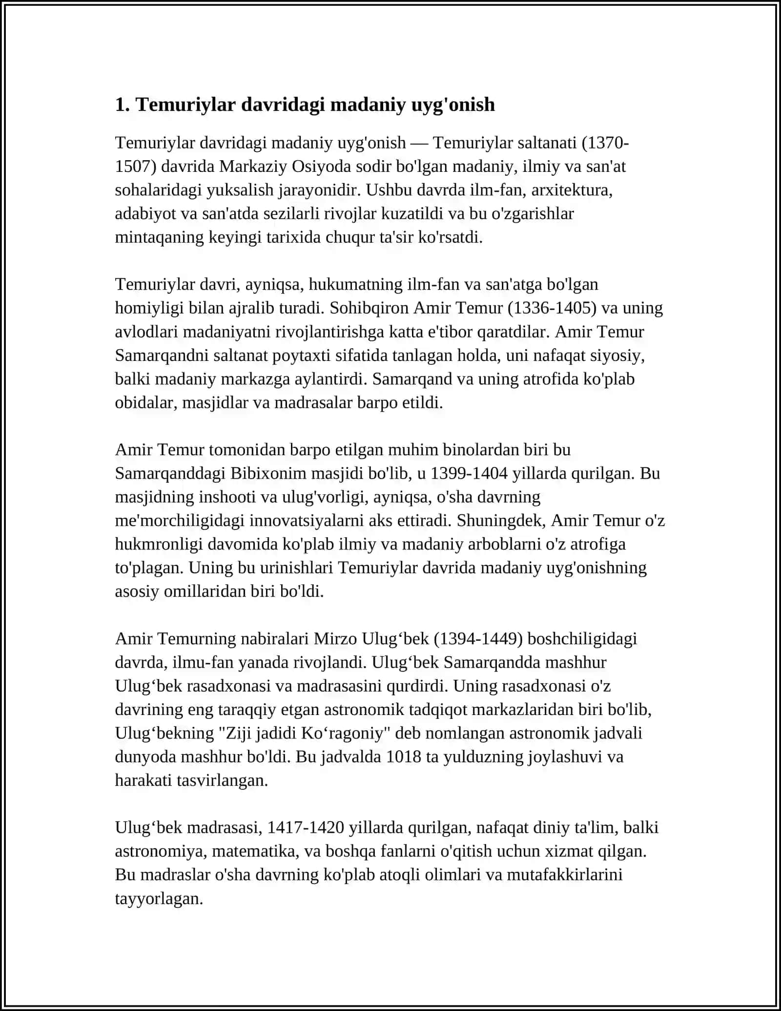 IX-XII ASRLARDA MAMLAKATIMIZ HUDUDIDA RO’Y BERGAN MADANIY UYG’ONISH 3