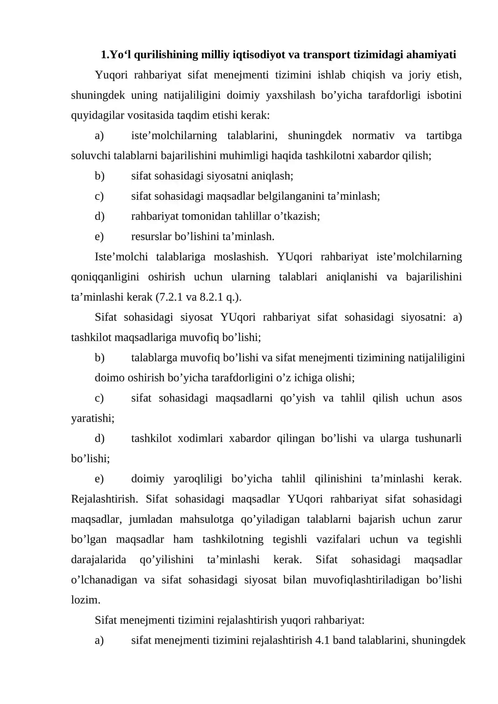 YO‘L QURILISHIDA SIFAT MENEJMENTI TIZIMINI JORIY QILISH 3