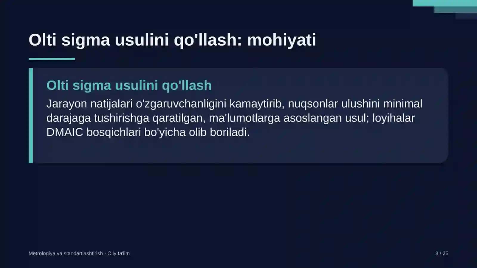 Elektron tijoratda olti sigma usulini qo'llash 3