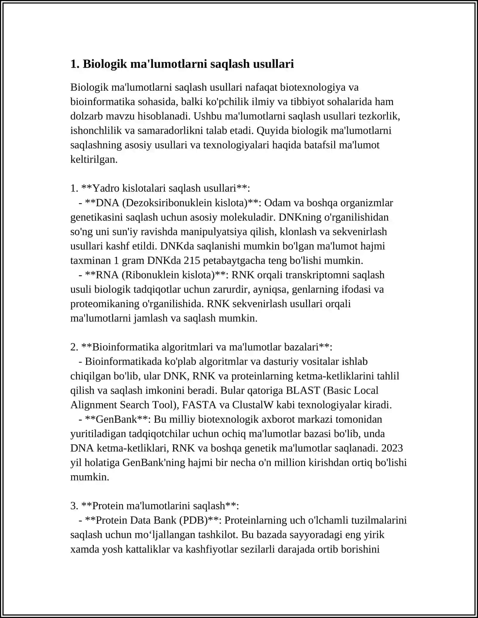 Tibbiy biologik masalan yechish misolida ma'lumotlarni tashkil qilish va kiritsih 3