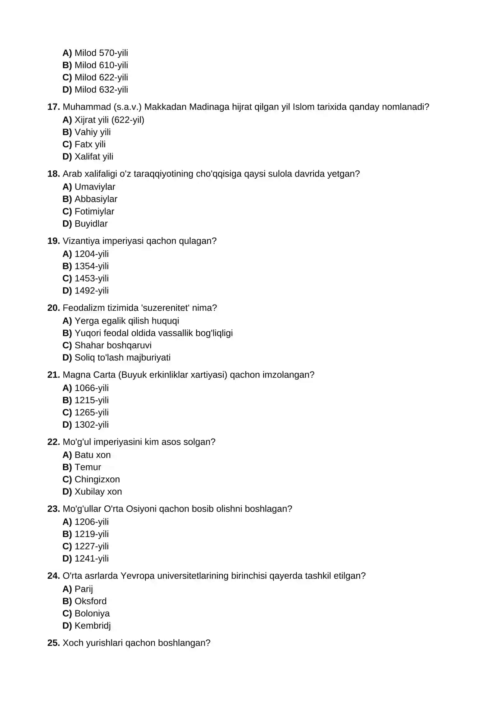 Tarix savollar 3