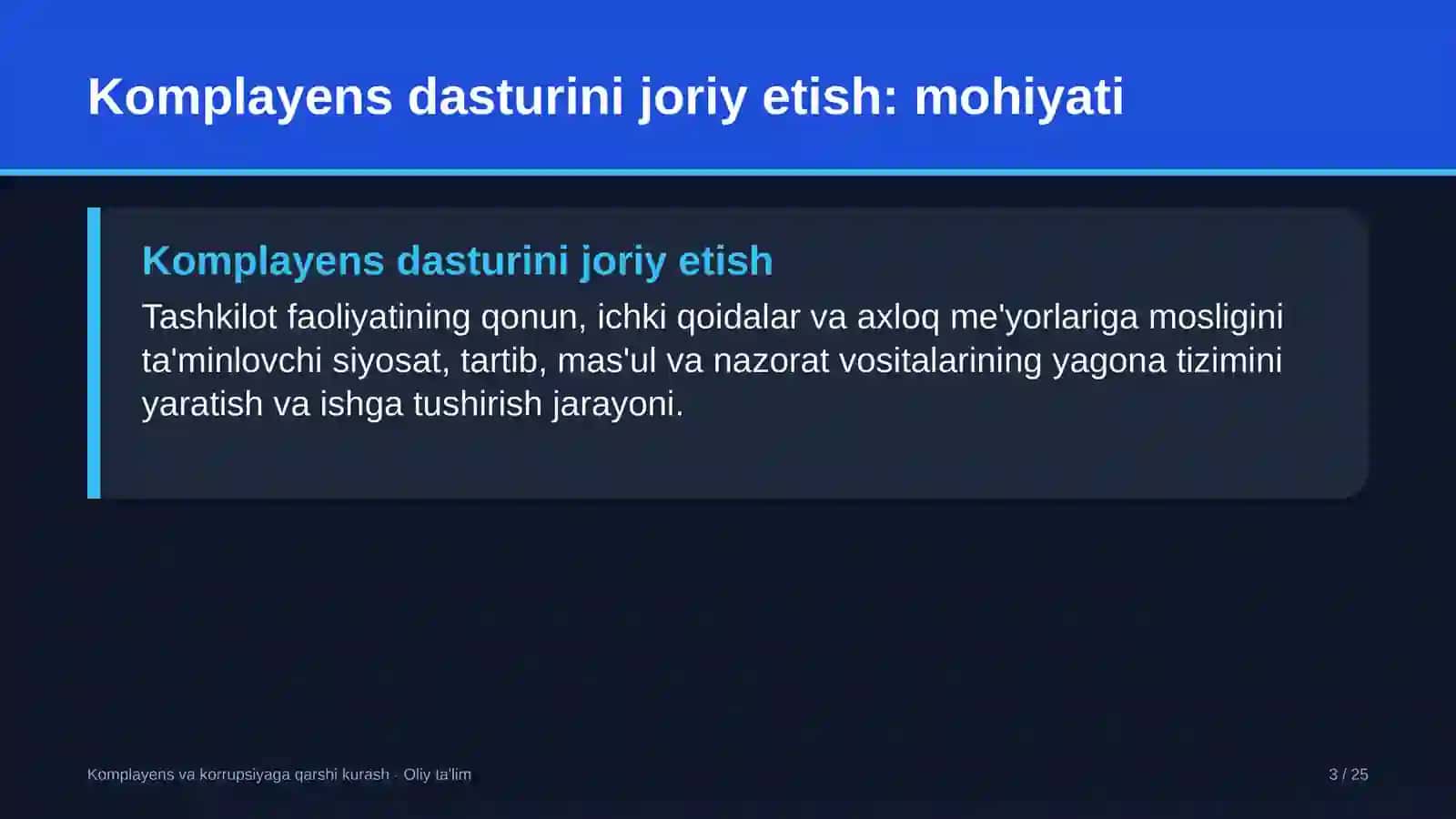Tog'-kon sanoatida komplayens dasturini joriy etish 3