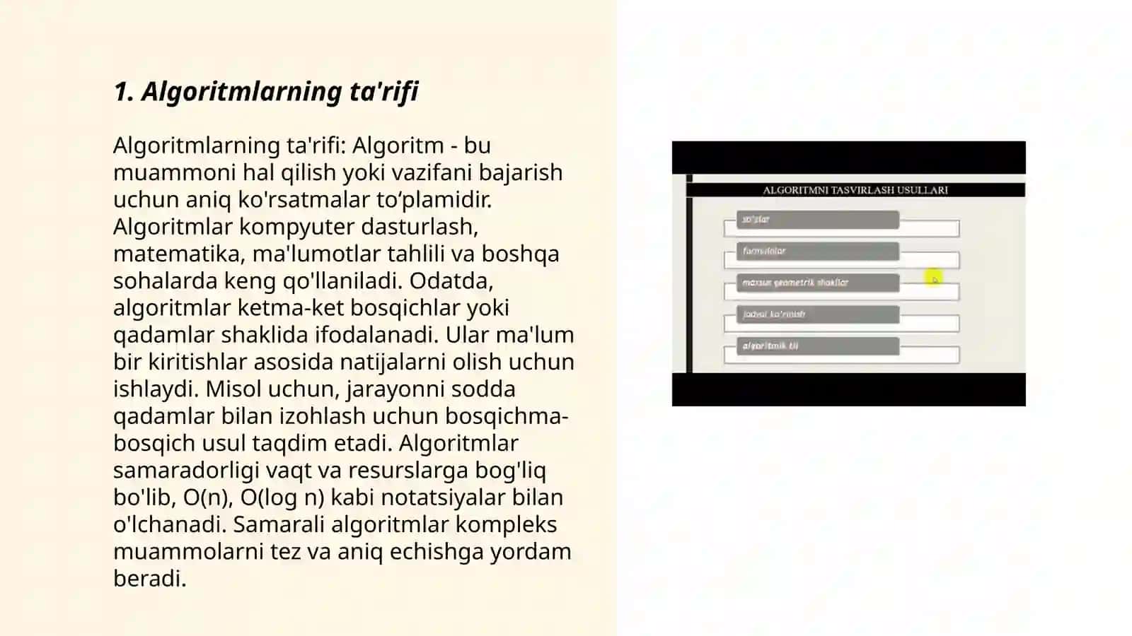 Algoritmlash xossalari va algoritm turlari 3