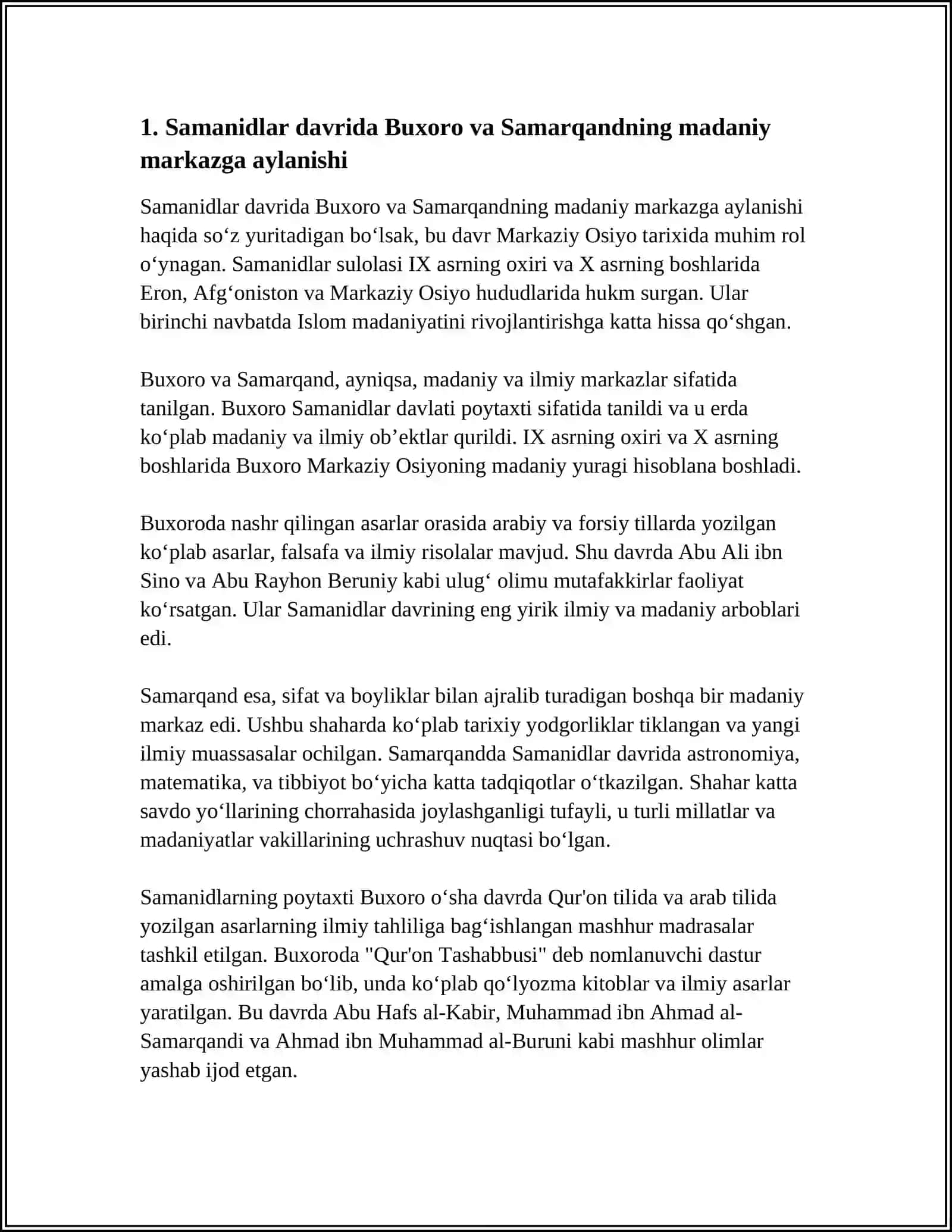 IX-XII ASRLARDA MAMLAKATIMIZ HUDUDIDA ROʻY BERGAN MADANIYAT UYGʻONISH. BUYUK ALLOMALARNING JAHON SIVILIZATSIYASIGA QOʻSHGAN HISSASI 3