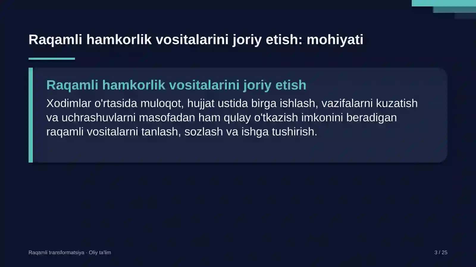 Raqamli TRANSFORMATSIYA · OLIY TA'LIM 3