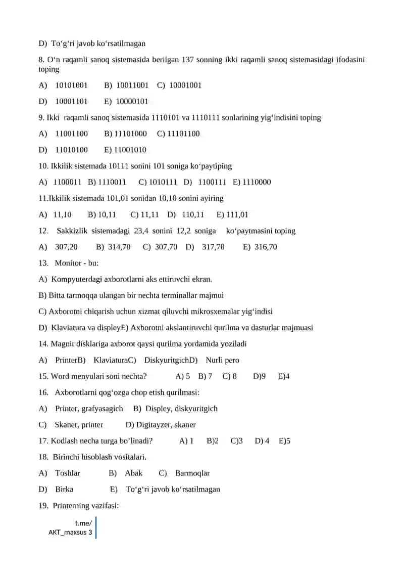 INFORMATIKA FANDAN NAZORAT ISHLARI DAFTARI 3