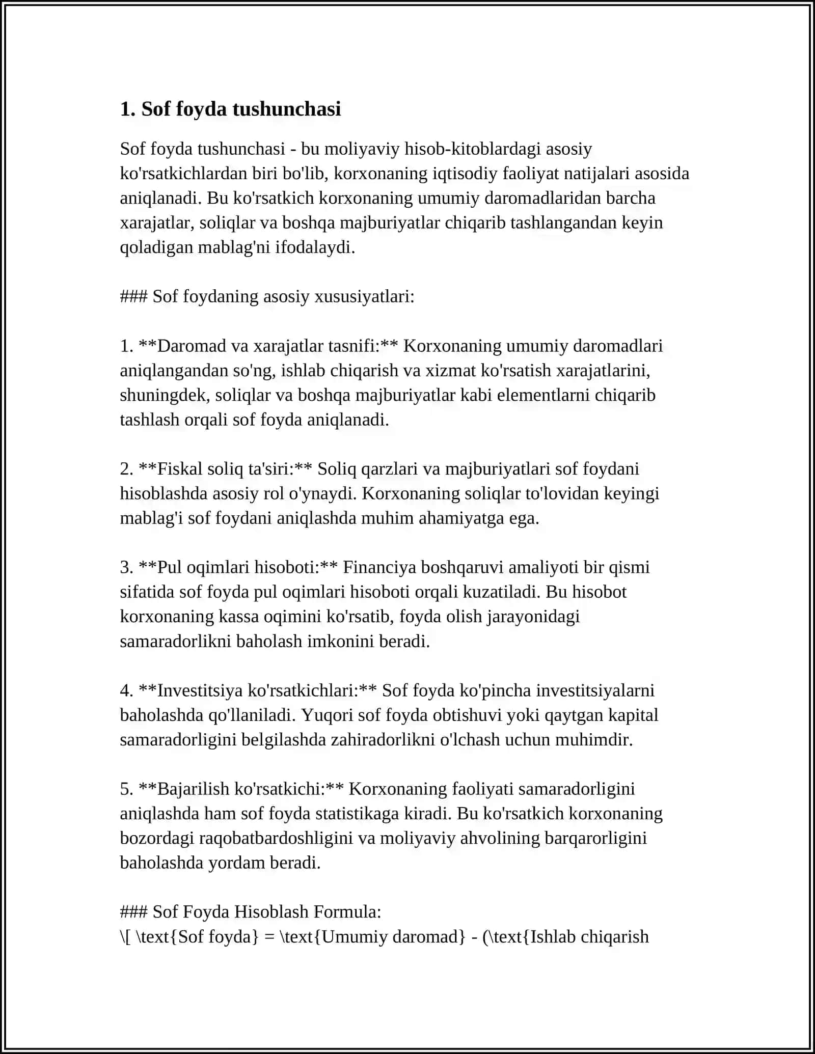SOF FOYDANI ANIQLASH VA TAQSIMLASH HISOBI 3
