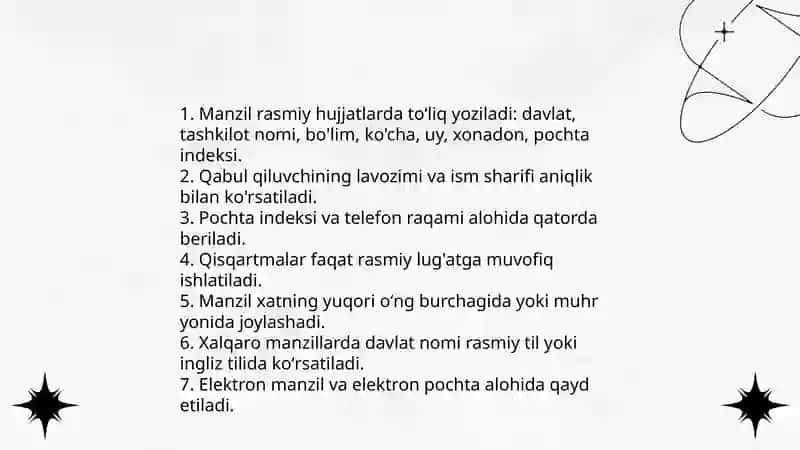 Manzil yozish qoidalari 3