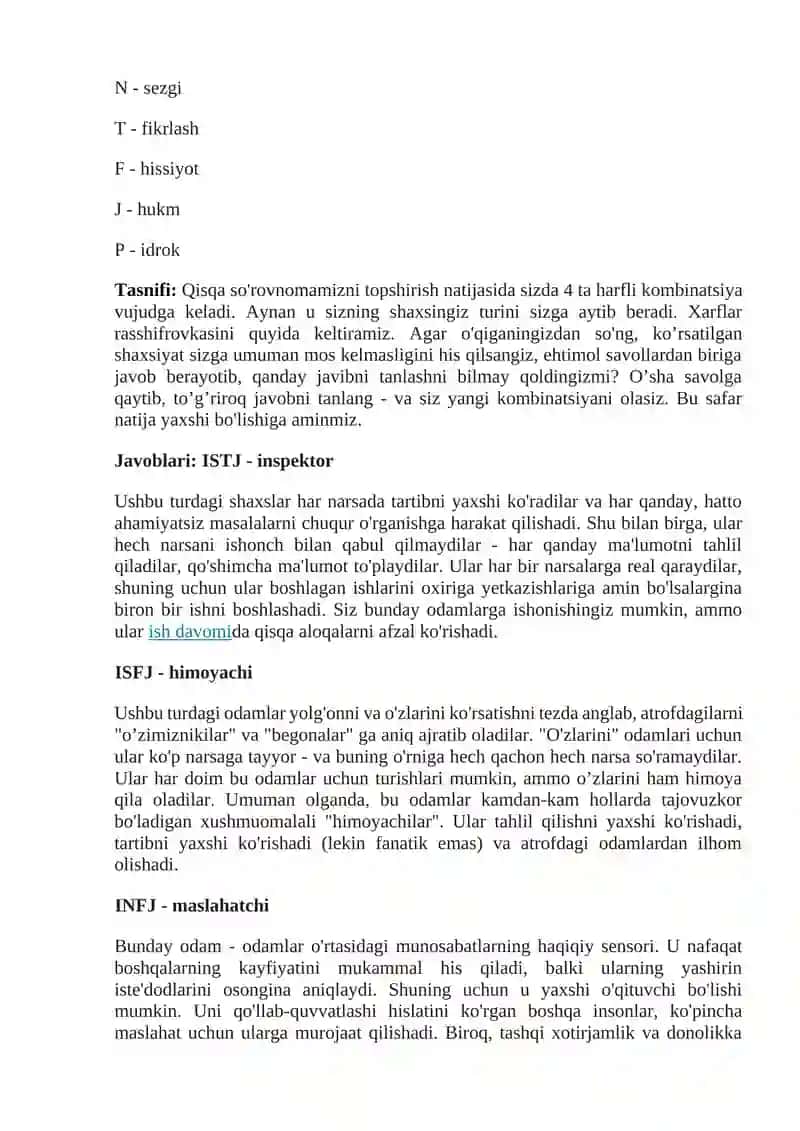 Mayers-Briggs so'rovnomasi 3