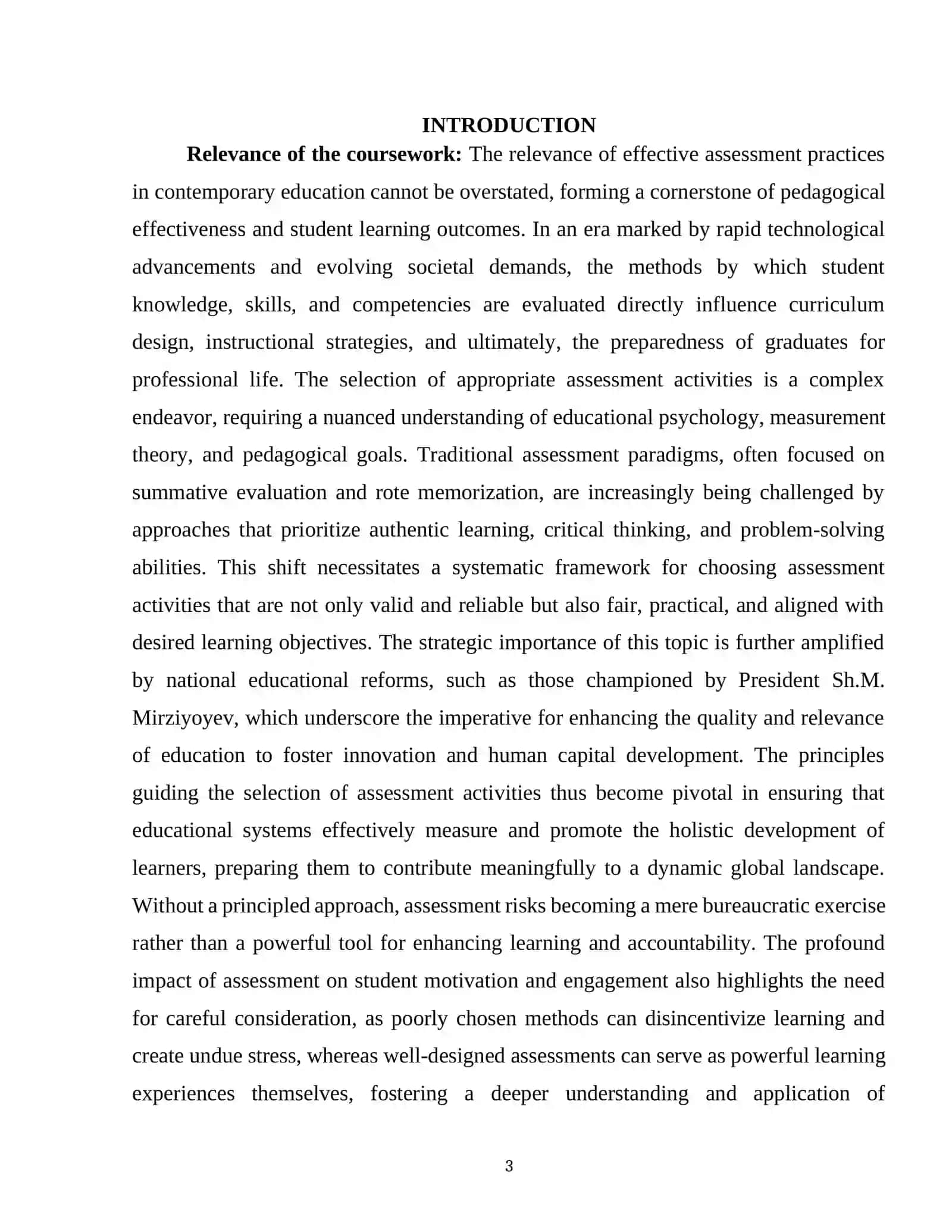 Coursework "Principles for Choosing Assessment Activities" 3