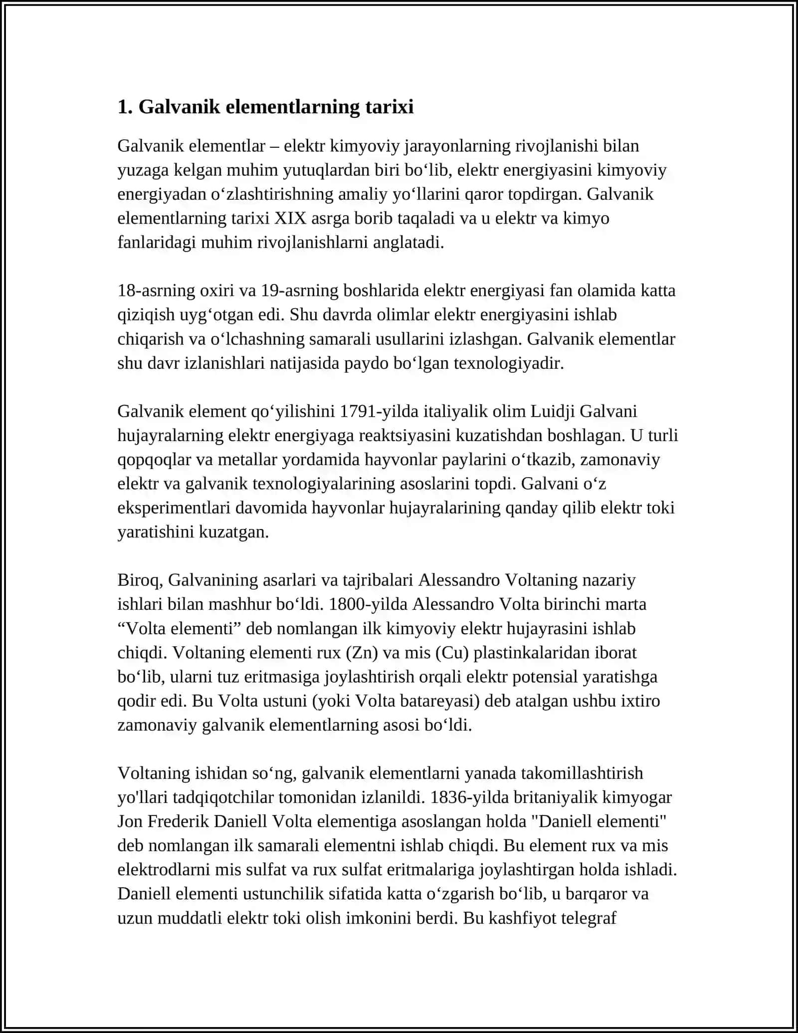 MUSTAQIL ISH Mavzu: GALVANIK ELEMENTLAR 3