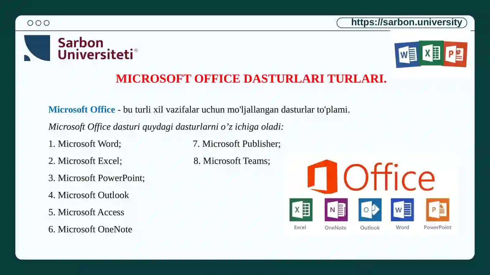 MICROSOFT OFFICE DASTURLARI TURLARI 3