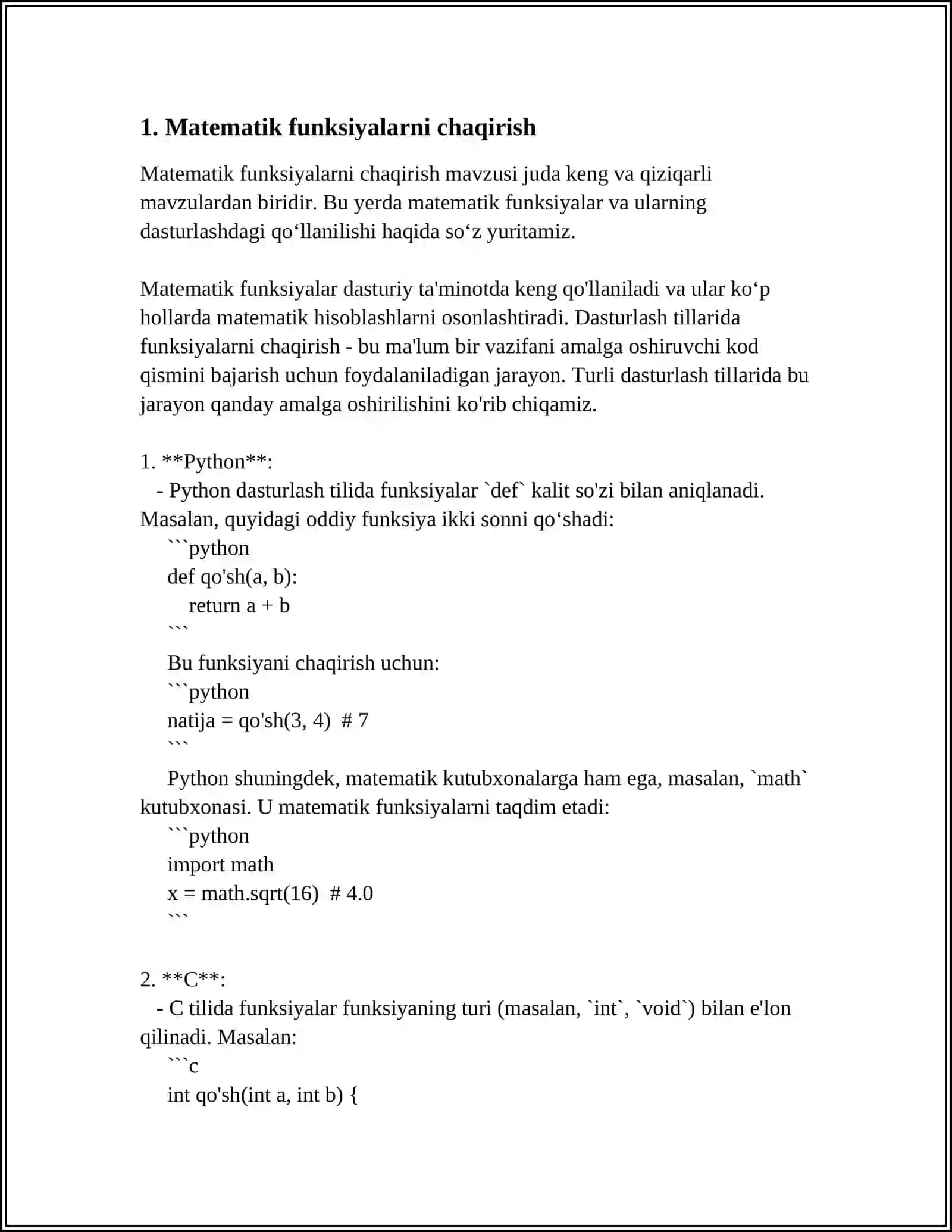 PYTHON DASTURLASH TILIDA MATH FUKSIYASIDAN FOYDALANISH VA KODLARI 3