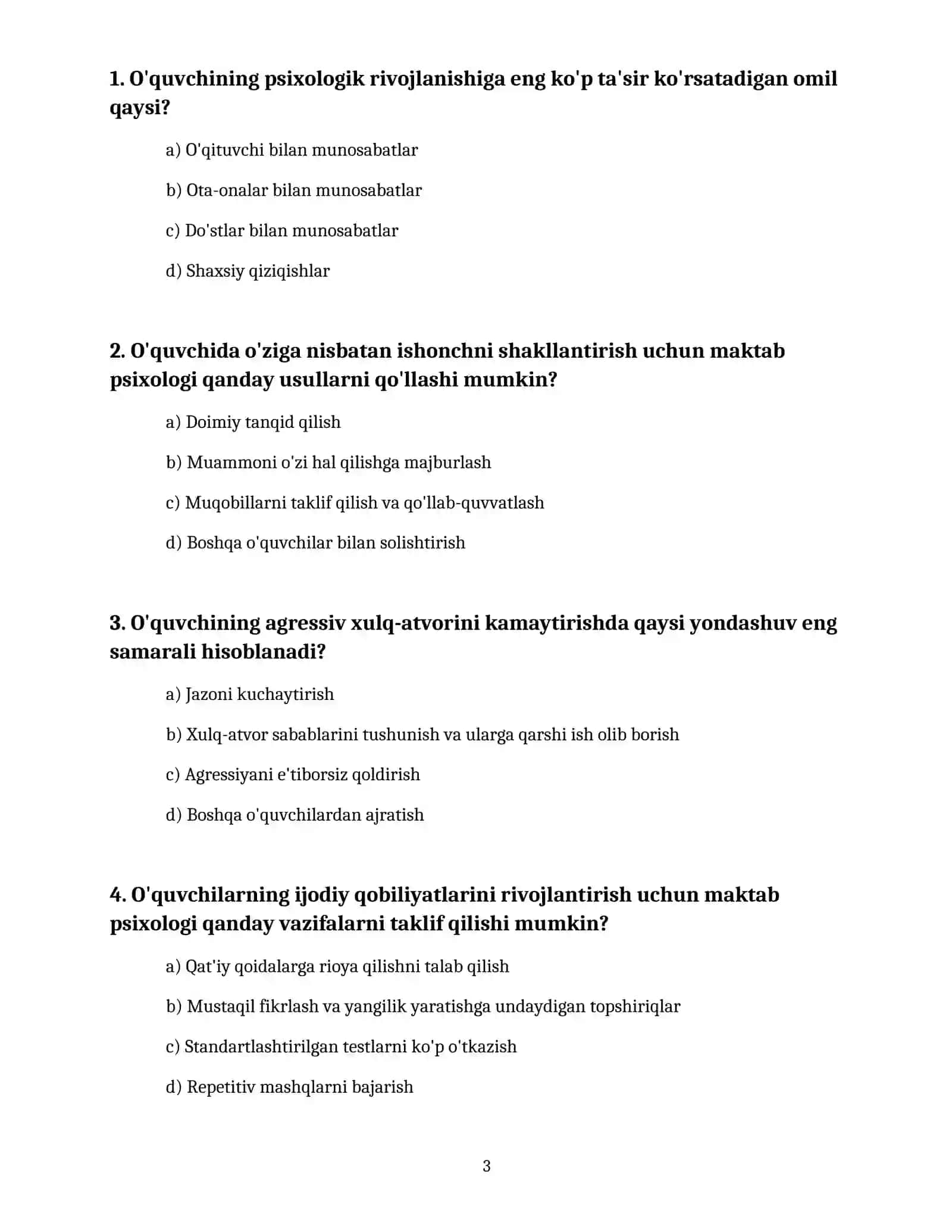 MAKTAB MASLAXATCHISI 1000 TA TEST 3
