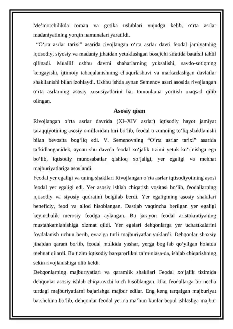 Rivojlangan o‘rta asrlar xususiyati 3