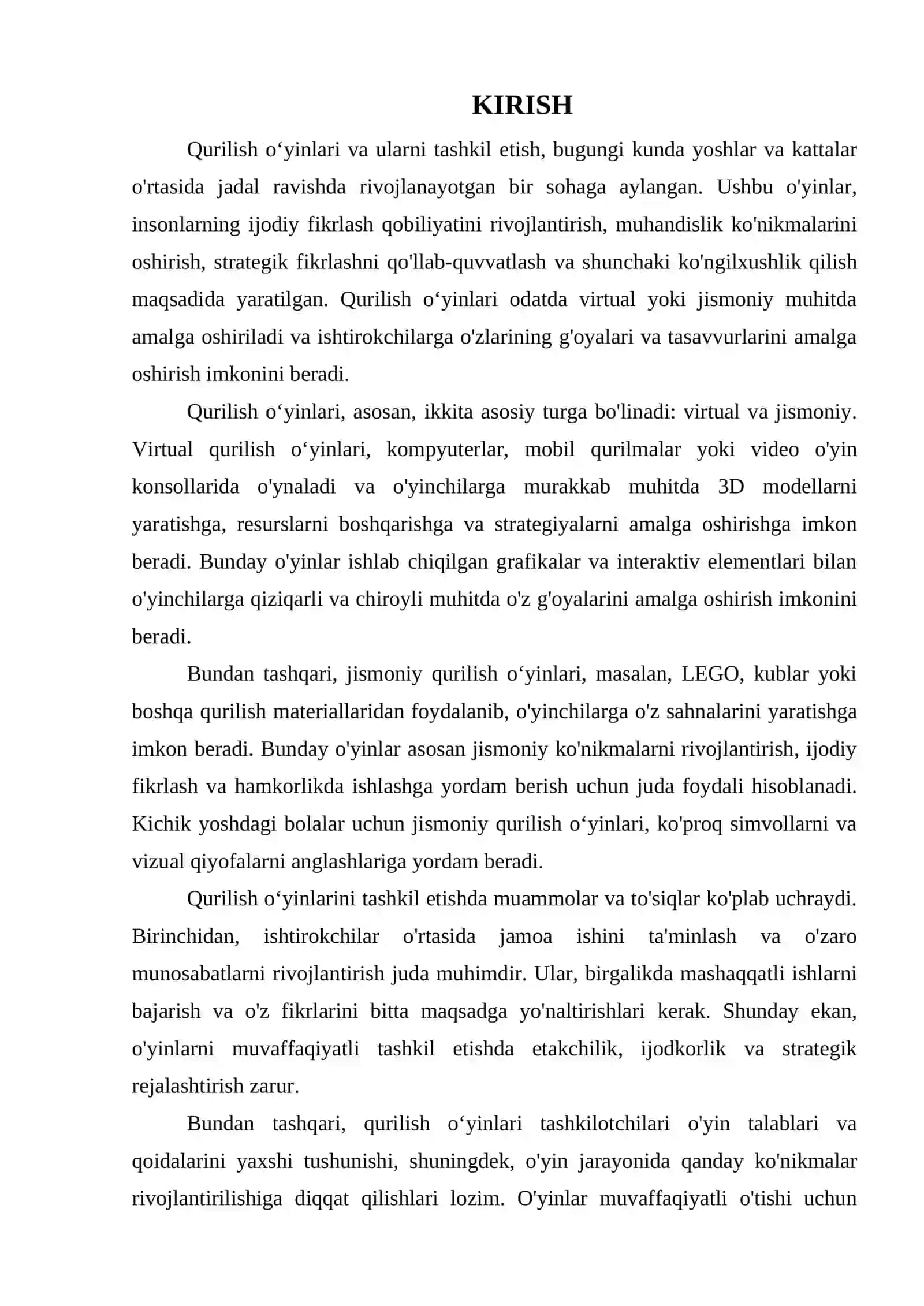 QURILISH OʻYINLARI VA ULARNI TASHKIL ETISH 3